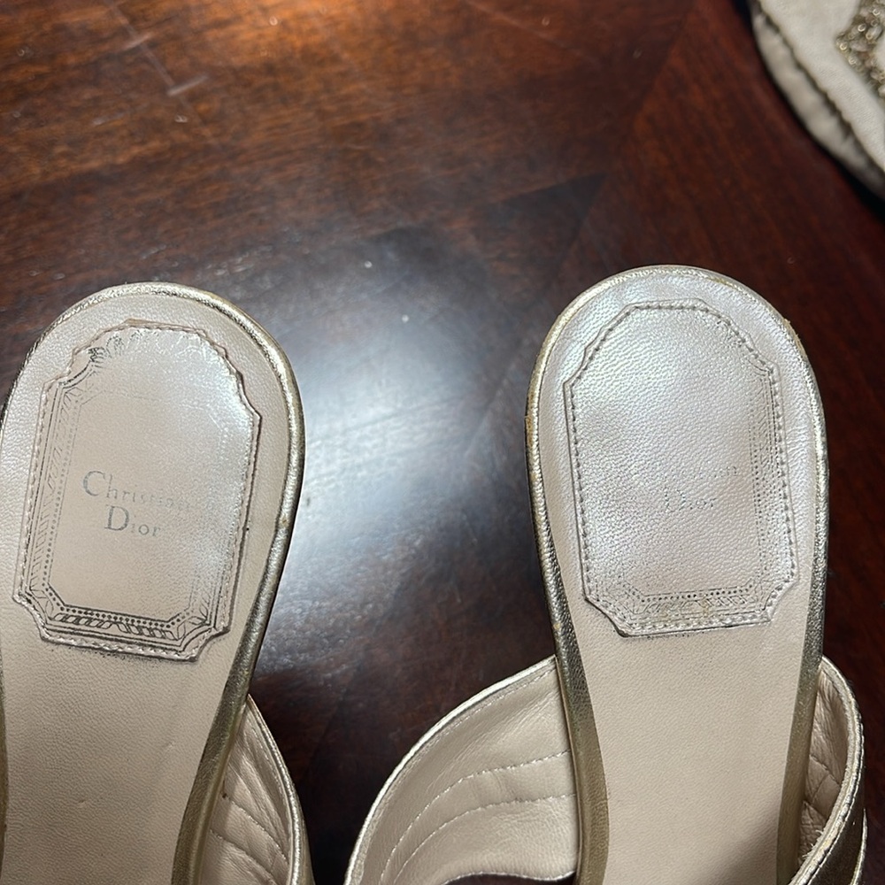 Dior Gold Heeled Sandals with Embellished Straps - Picture 4 of 8